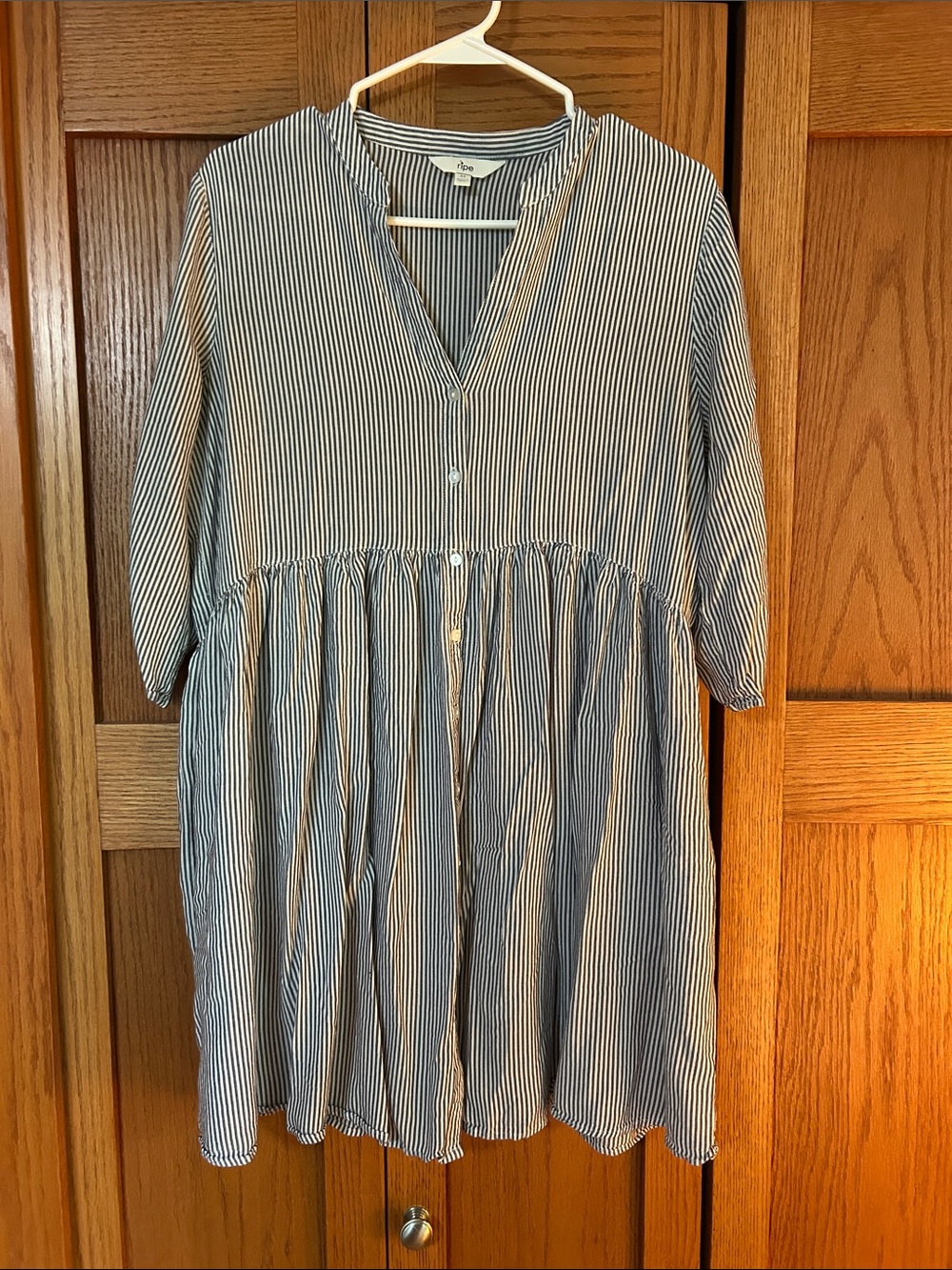 Ripe Maternity Blue and White Striped Midi Button-Front Dress